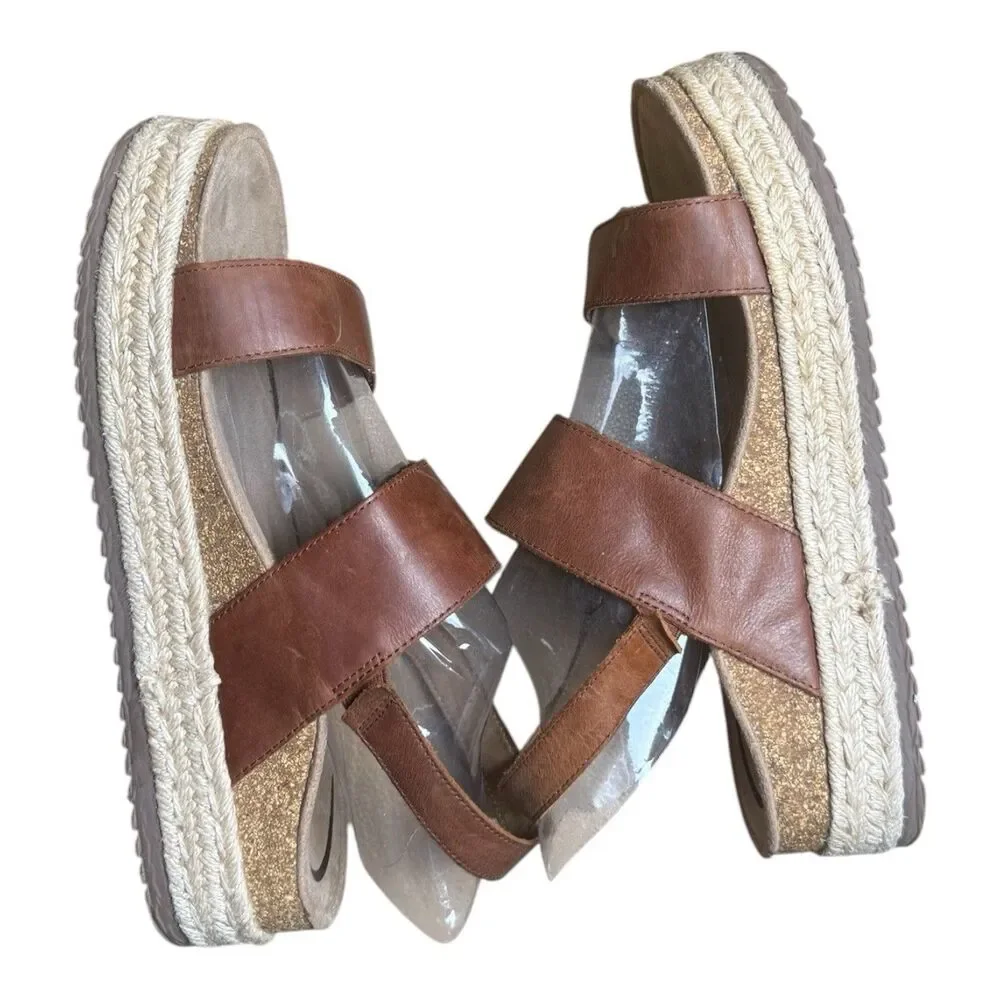 Aetrex Vania Arch Support Espradille Platform Sandals Cognac Leather Size 10